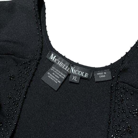 VTG 2000s Michelle Nicole Black Floral Beaded Form Fitting Ribbed Tank Top XL - Picture 7 of 7